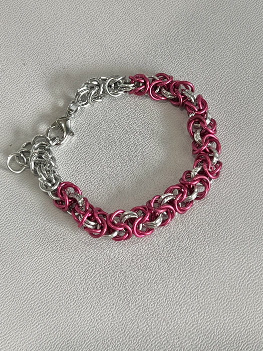 Pink and Silver Byzantine Chainmaille Bracelet