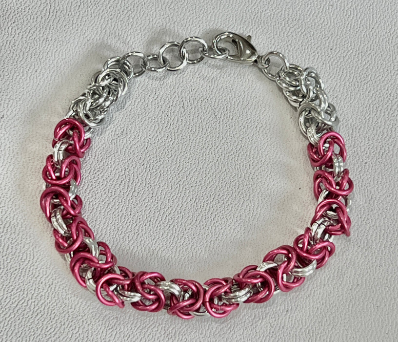 Pink and Silver Byzantine Chainmaille Bracelet