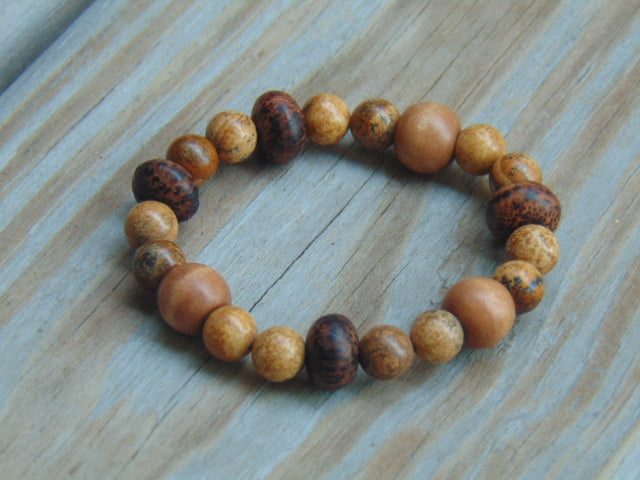 Natural Tones Wood and Stone Stretchy Bracelet