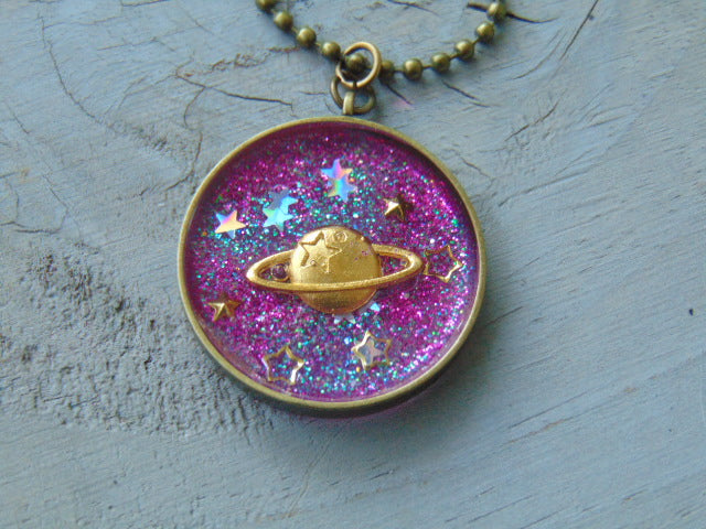 Enchanted Galaxy Gilded Saturn Necklace