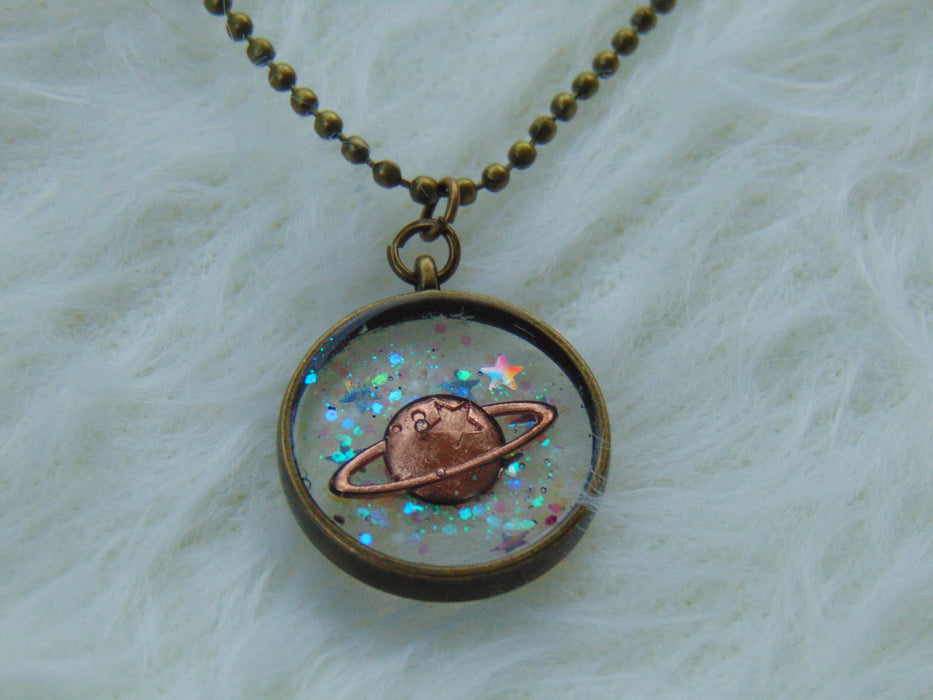 Enchanted Galaxy Coppery Saturn Necklace