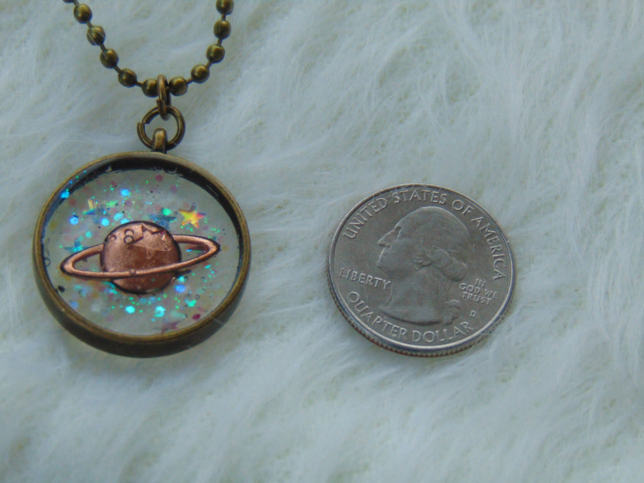 Enchanted Galaxy Coppery Saturn Necklace