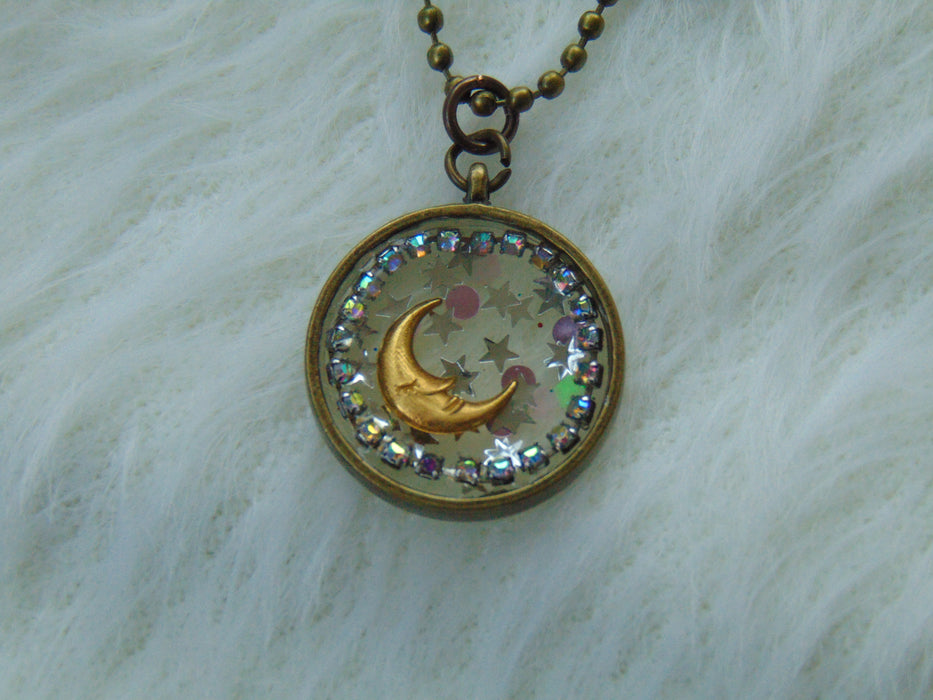 Enchanted Galaxy Sparkly Moon Necklace