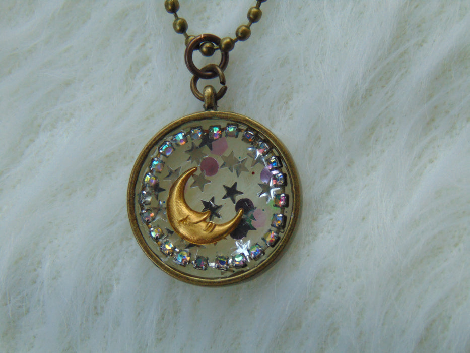 Enchanted Galaxy Sparkly Moon Necklace