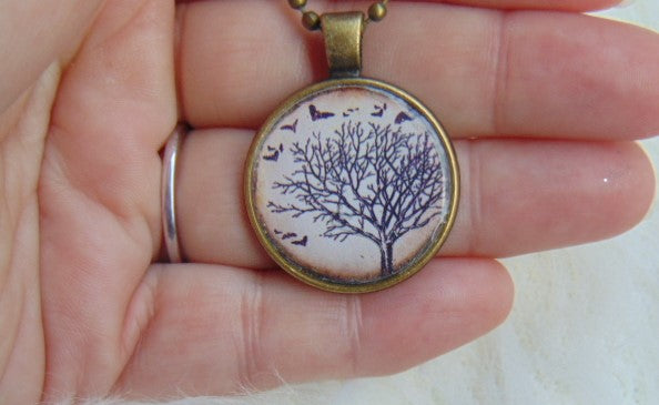 Enchanted Autumn Tree with Birds Necklace