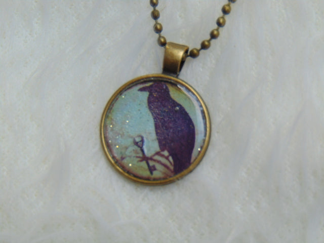 Enchanted Autumn Raven with Key Necklace