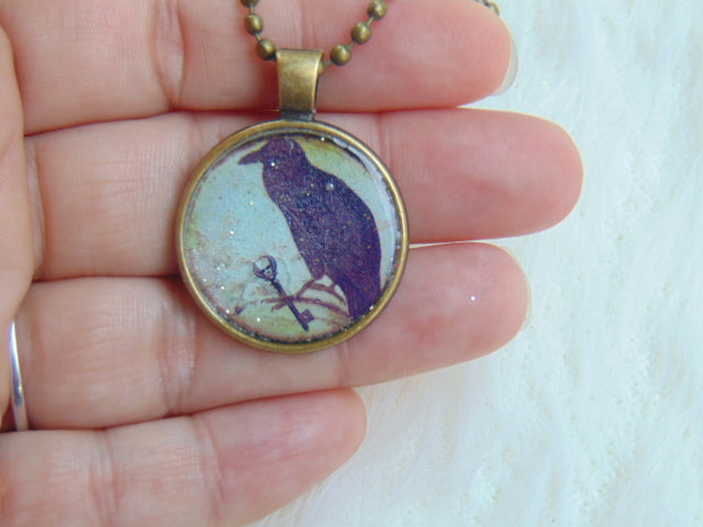 Enchanted Autumn Raven with Key Necklace