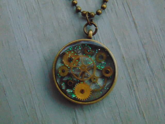 Cogs and Bits Necklace Glittery Gears Necklace