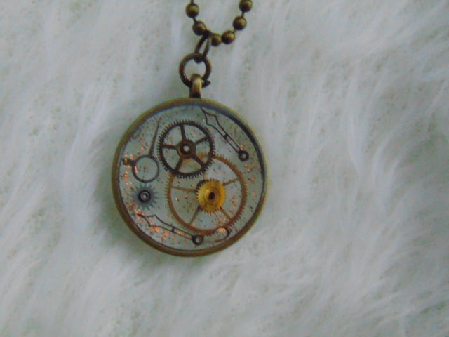 Cogs and Bits Orange Glitter Necklace