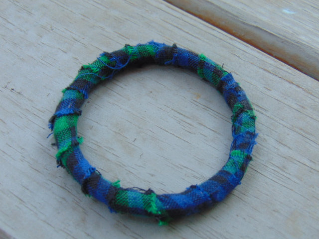 Plaid Flannel Skinny Bracelet-Blue and Green Plaid