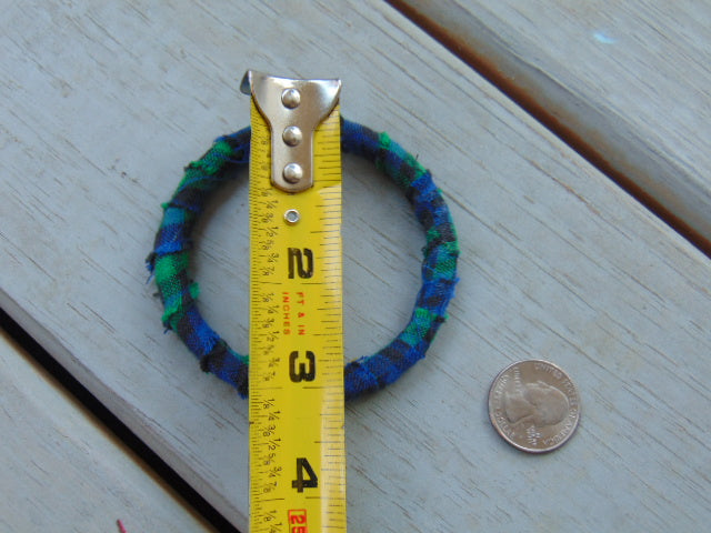 Plaid Flannel Skinny Bracelet-Blue and Green Plaid