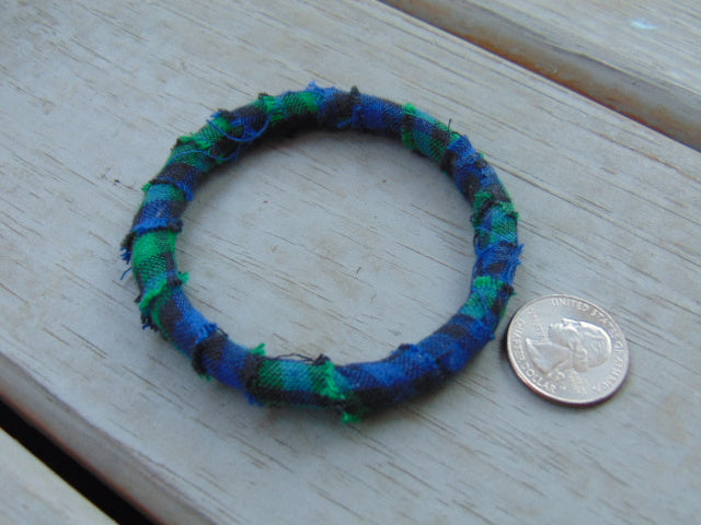 Plaid Flannel Skinny Bracelet-Blue and Green Plaid