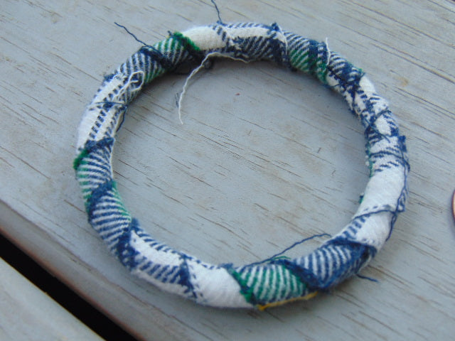 Plaid Flannel Skinny Bangle -White, Blue & Green