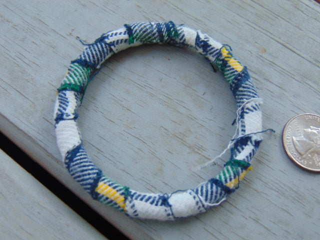 Plaid Flannel Skinny Bangle -White, Blue & Green