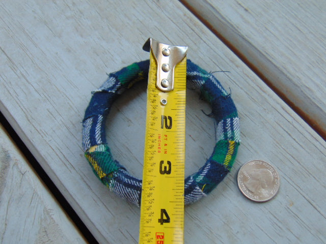 Plaid Flannel Midsize Bangle White Blue and Green