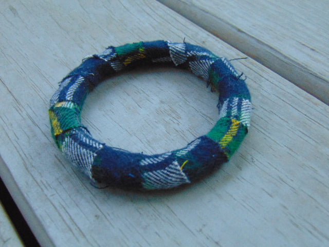 Plaid Flannel Midsize Bangle White Blue and Green