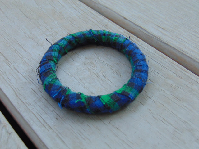 Plaid Flannel Midsize Bangle-Blue and Green Plaid