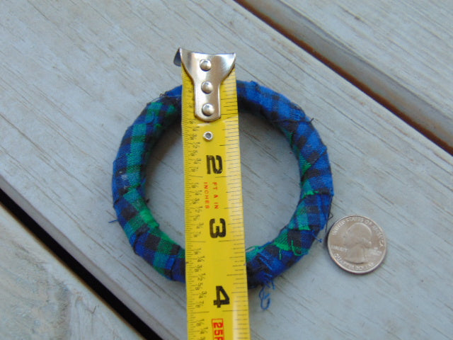 Plaid Flannel Midsize Bangle-Blue and Green Plaid