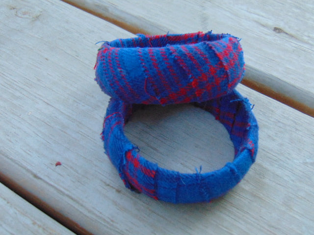 Plaid Flannel Chunky Bangle-Blue and Red Plaid