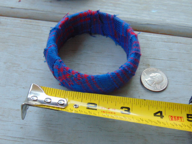 Plaid Flannel Chunky Bangle-Blue and Red Plaid