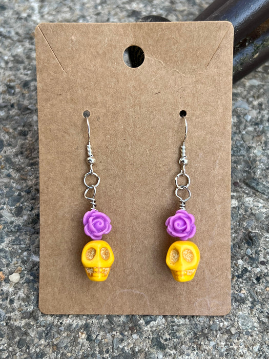 Skull Earrings with Lavender Roses