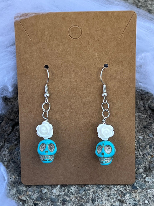 Skull Earrings with White Roses