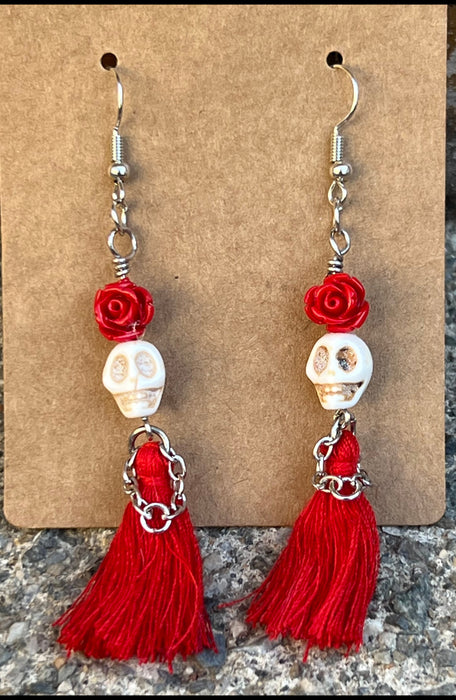 Calavera Bonita Red Rose Earrings