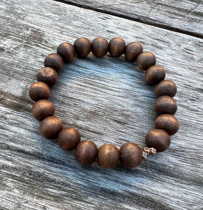 Wood and Copper Stretchy Bracelet