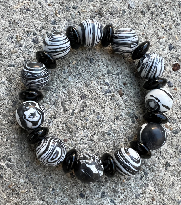 Black and White Zebra Jasper Stretchy Bracelet