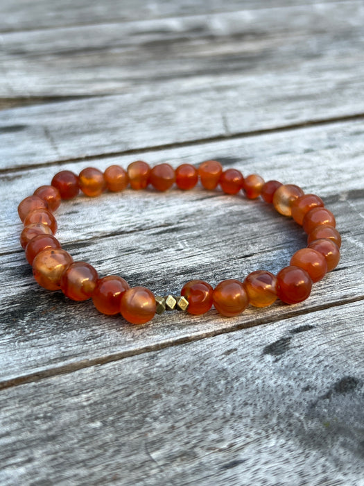 Carnelian and Brass Stretchy Bracelet