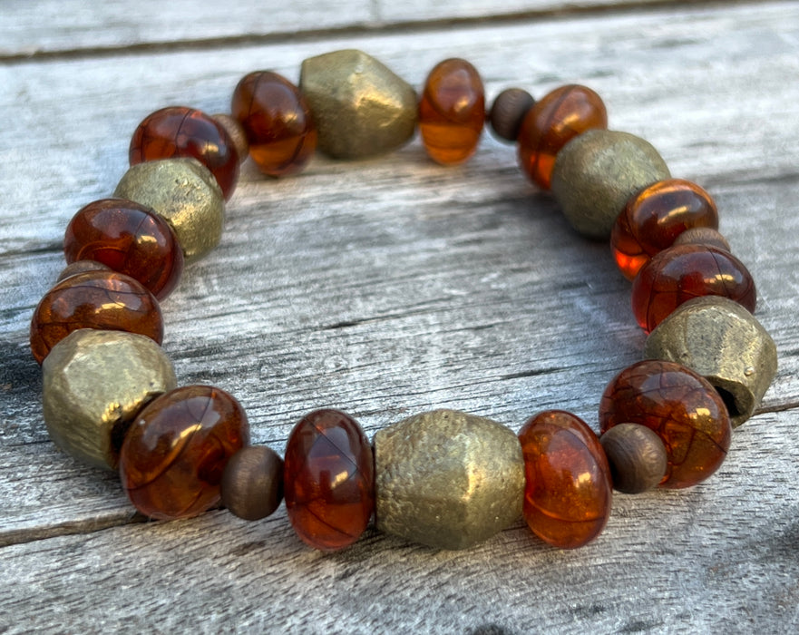 Brass and Amber Stretchy Bracelet