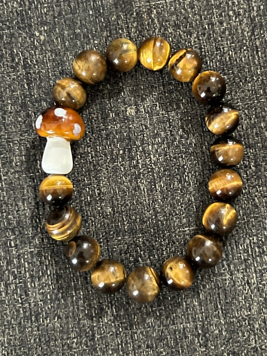 Mushroom And Tiger Eye Stretchy Bracelet