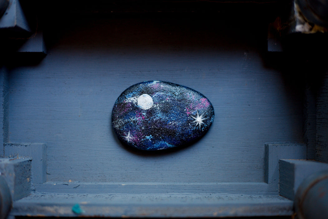 Starry Moon Sky Painted Stone