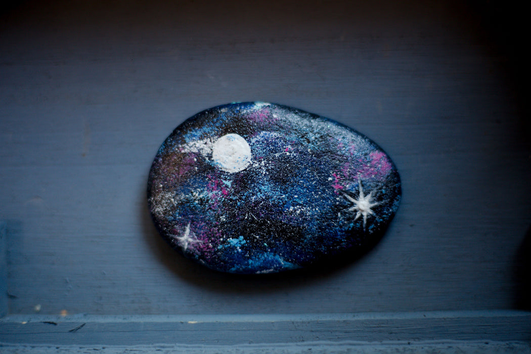 Starry Moon Sky Painted Stone