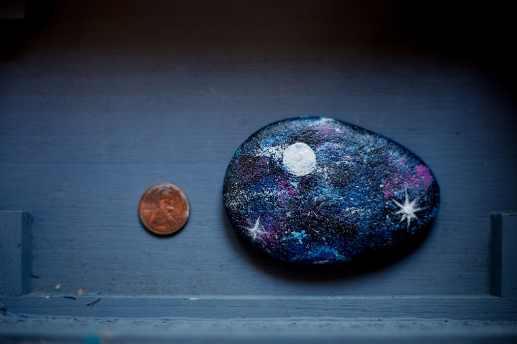 Starry Moon Sky Painted Stone