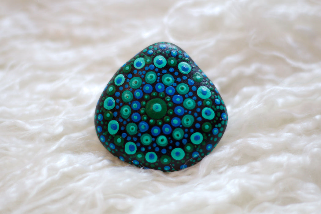 Pretty Peacock Mandala Painted Stone