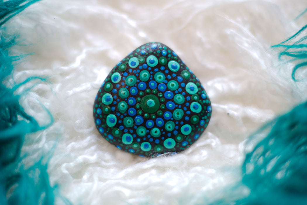 Pretty Peacock Mandala Painted Stone