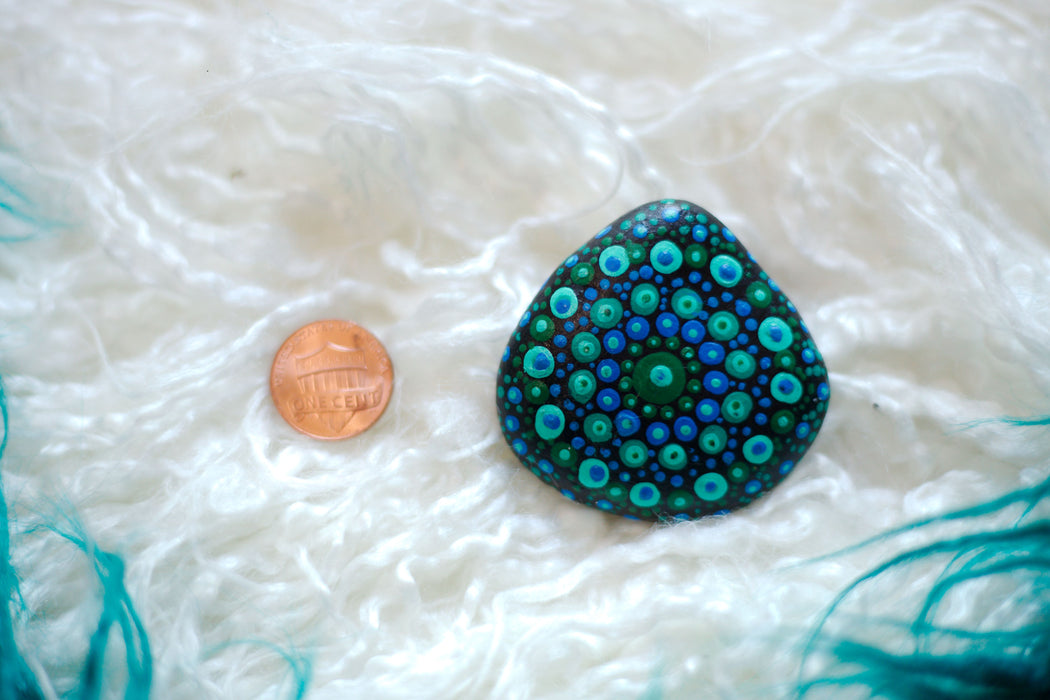 Pretty Peacock Mandala Painted Stone