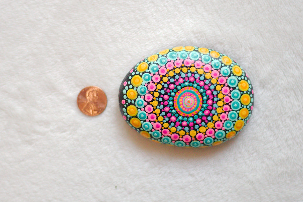 Happy Dayz Mandala Painted Stone