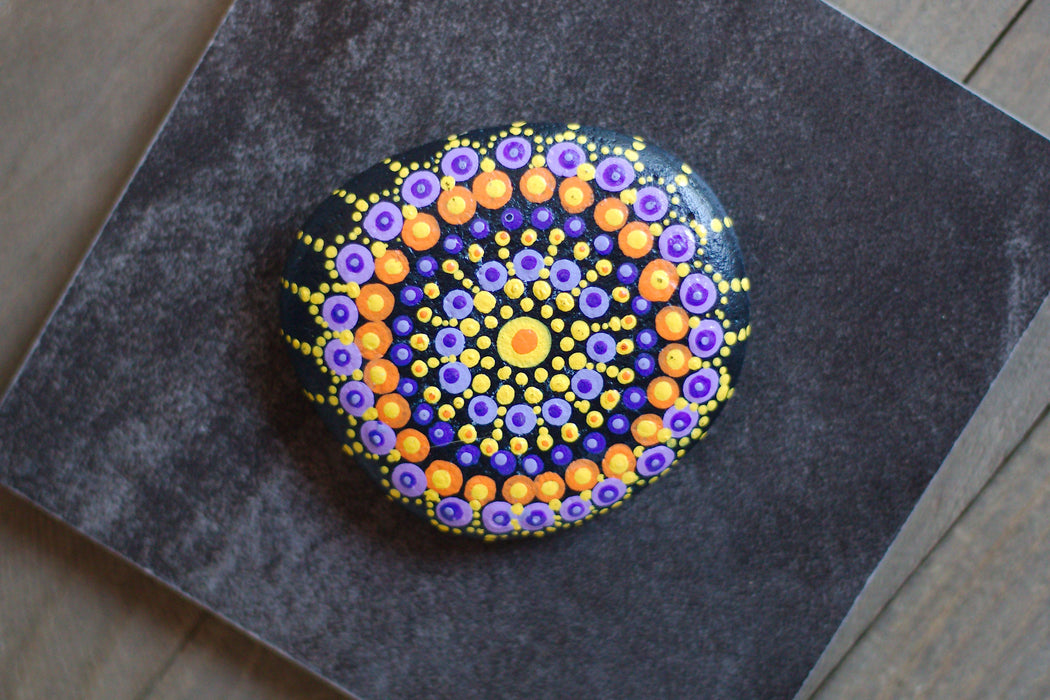 Purple Sunrise Mandala Painted Stone