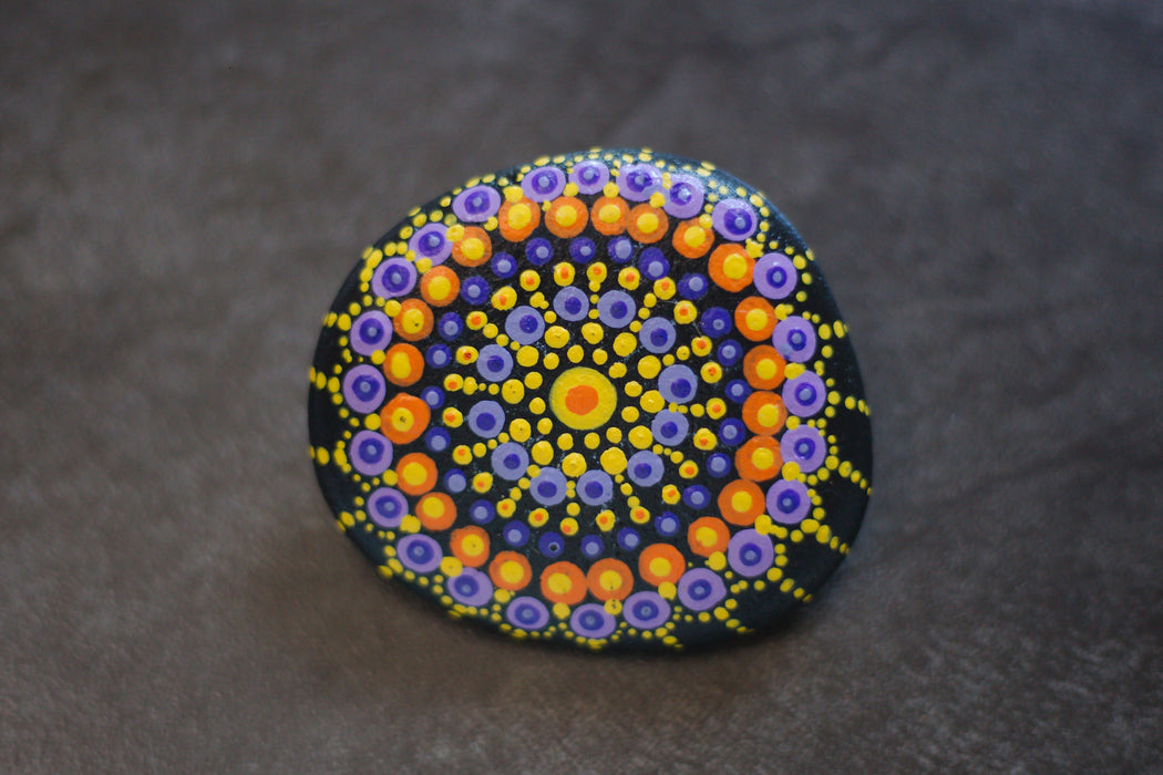 Purple Sunrise Mandala Painted Stone