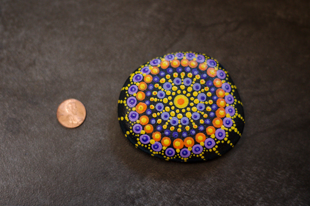 Purple Sunrise Mandala Painted Stone