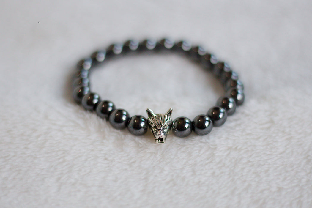 Hematite Wolf Stretchy Bracelet