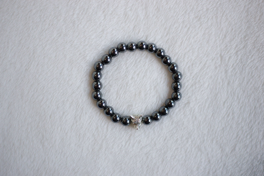 Hematite Wolf Stretchy Bracelet