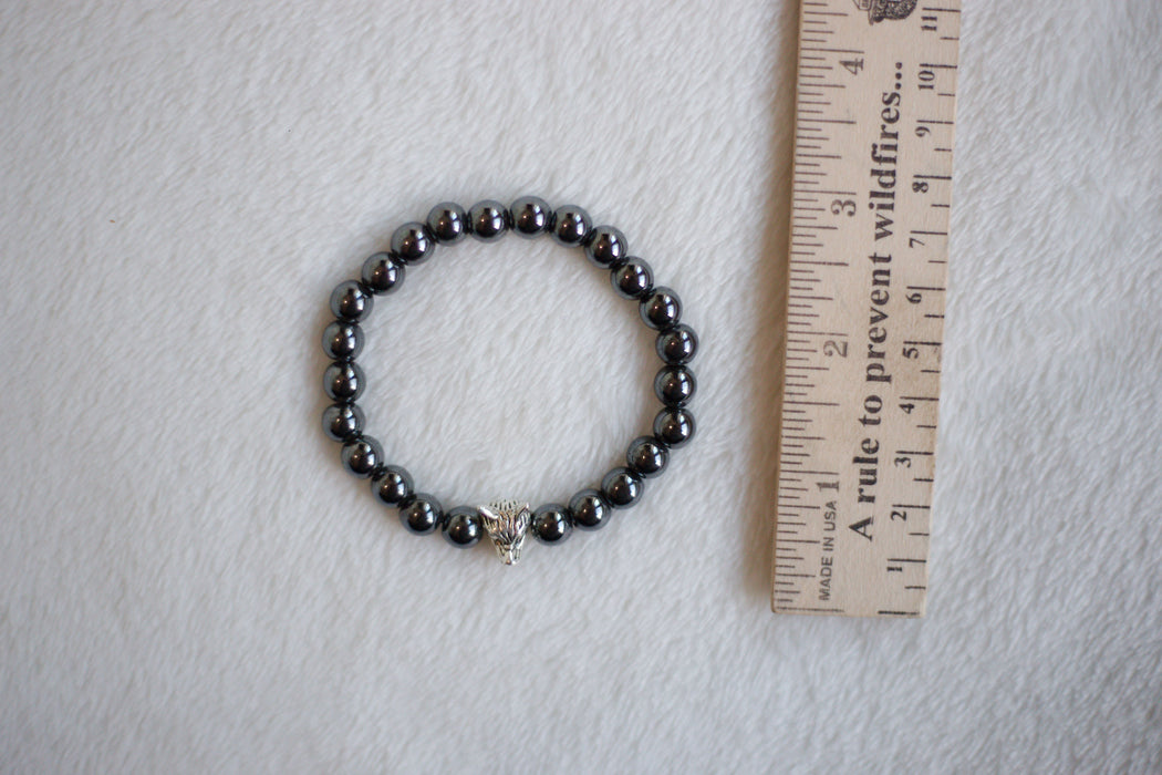 Hematite Wolf Stretchy Bracelet