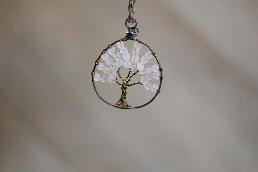 Rose Quartz Gem Tree Necklace