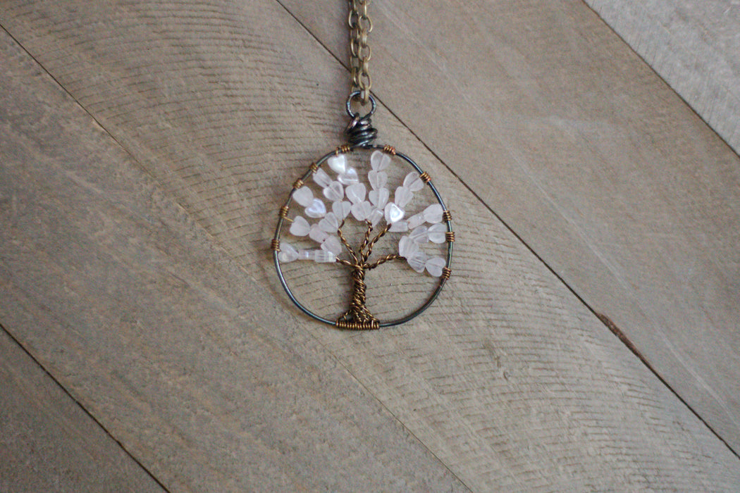 Rose Quartz Gem Tree Necklace