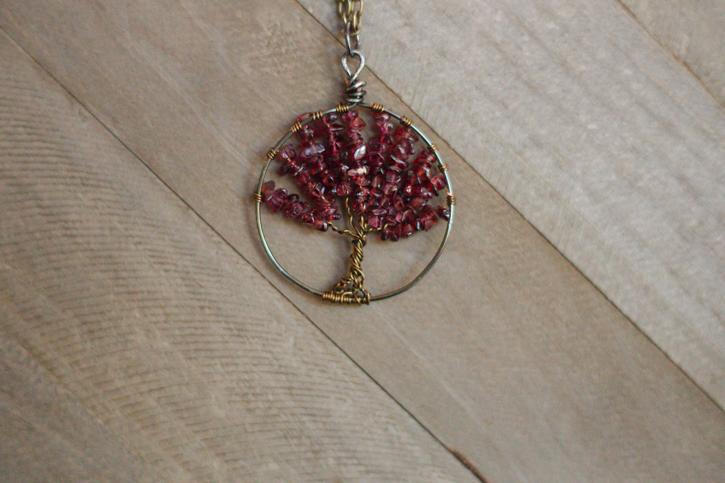 Garnet Gem Tree Necklace