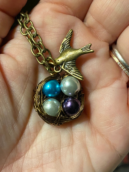 Birthstone Customizable Birdie Nest Necklace