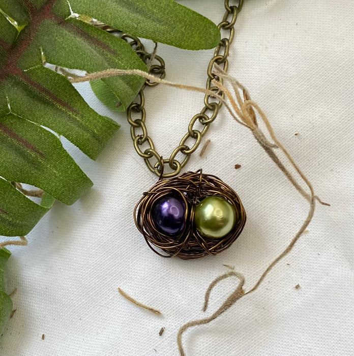 Birthstone Customizable Birdie Nest Necklace